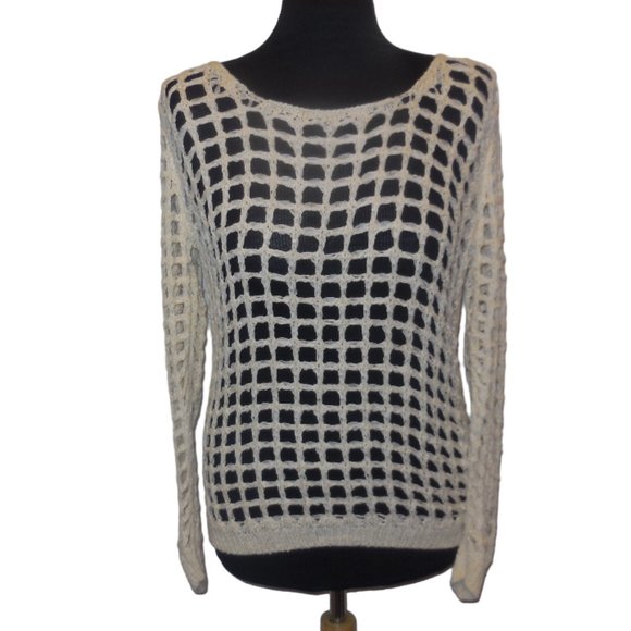 Pullover Sweater S/M NWT Ivory Net Knit Top Long Sleeve lightweight - Picture 1 of 10